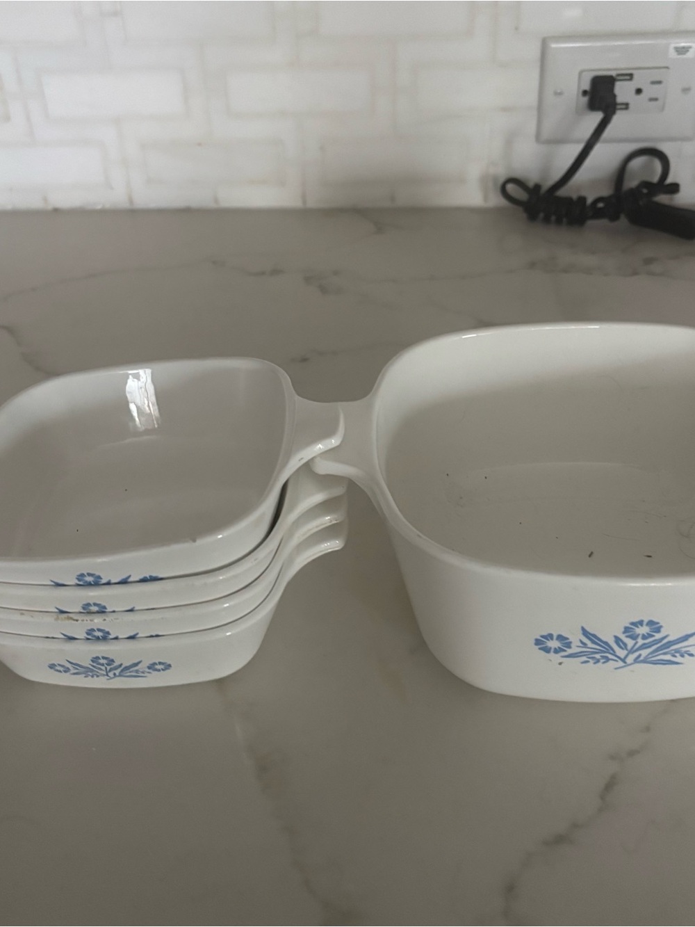 Corningware White Serveware Set with Blue Floral Motif 5 pcs